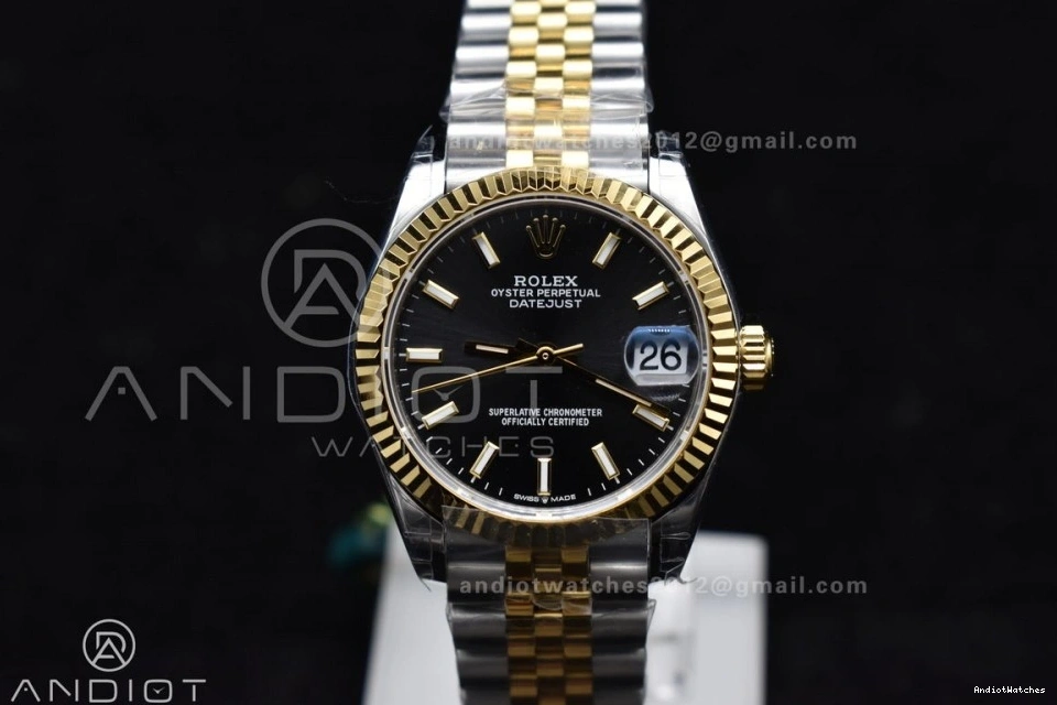 GSF on 278273 Steel DateJust 316L Stick Black Ladies Dial Markers Soft 31 Bracelet 561 YG President 1123